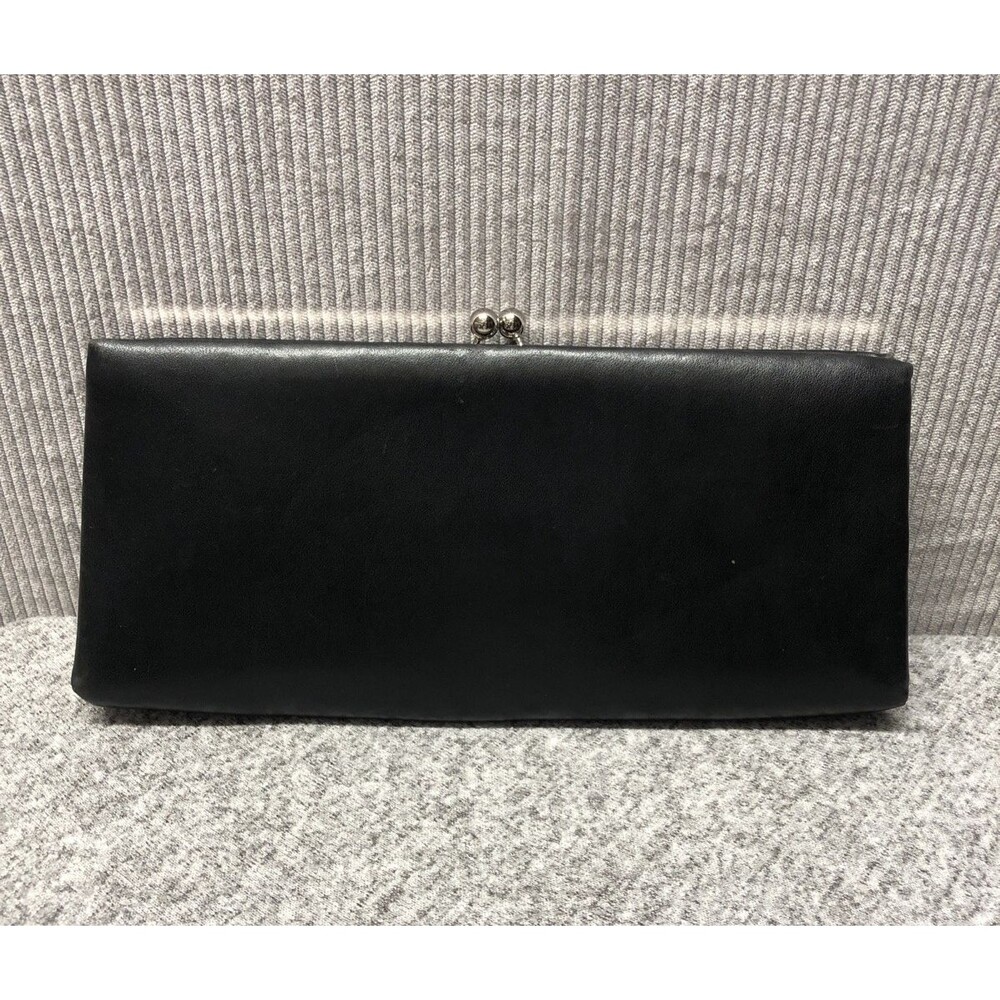 Worthington Clutch Purse Black Faux Leather Chain Kiss Lock